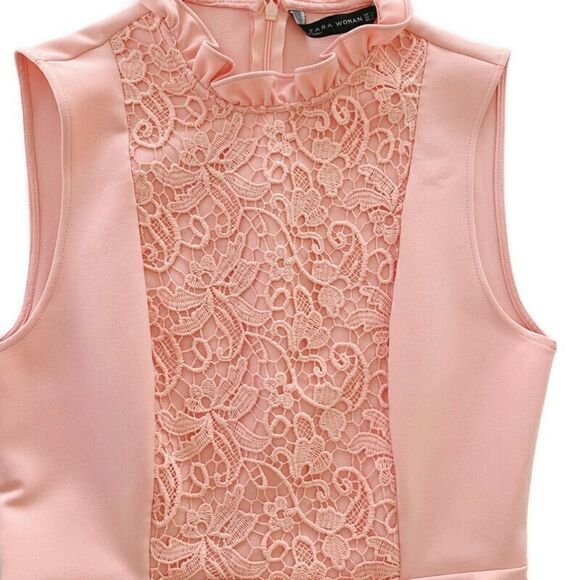 ZARA Woman Lace Sleeveless Mini Floral Fit & Flare Ruffle Dress Blush Pink M - Picture 7 of 7